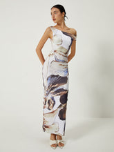 Asymmetrical Printed Off-Shoulder Slim Long Dress